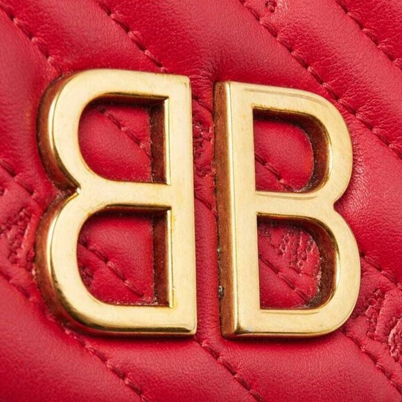 Balenciaga Red Quilted Embossed Leather BB Chain Round Small Flap Bag - Picture 6 of 12